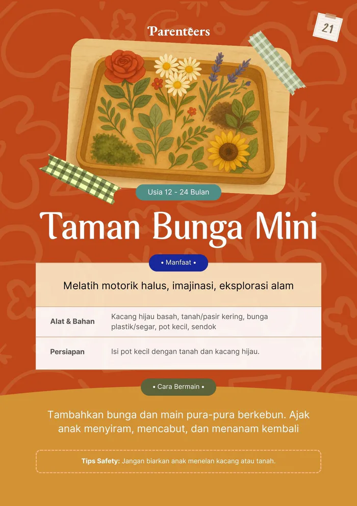 Contoh halaman aktivitas Taman Bunga Mini dari panduan Parenteers